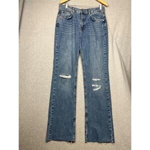 Pull&Bear Distressed High Rise Straight Leg Jeans Womens 10 Fray Hem Y2k